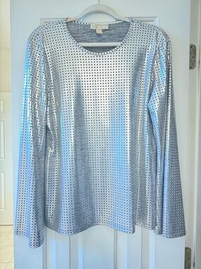 MICHAEL Michael Kors Silver Metallic Crewneck Long-Sleeve Top
